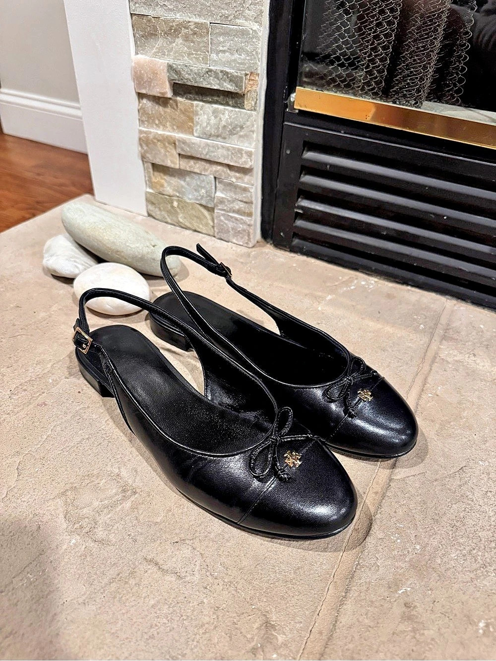 Tory Burch Cap-Toe Slingback Ballet Flat Heels Black US 8